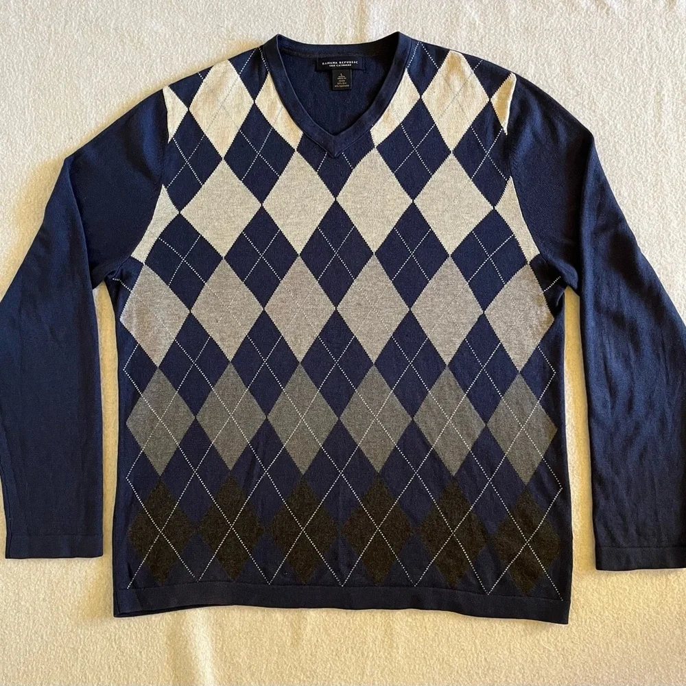 Banana Republic - Men’s Preowned Silk & Cashmere V Neck Sweater - Blue - Size L